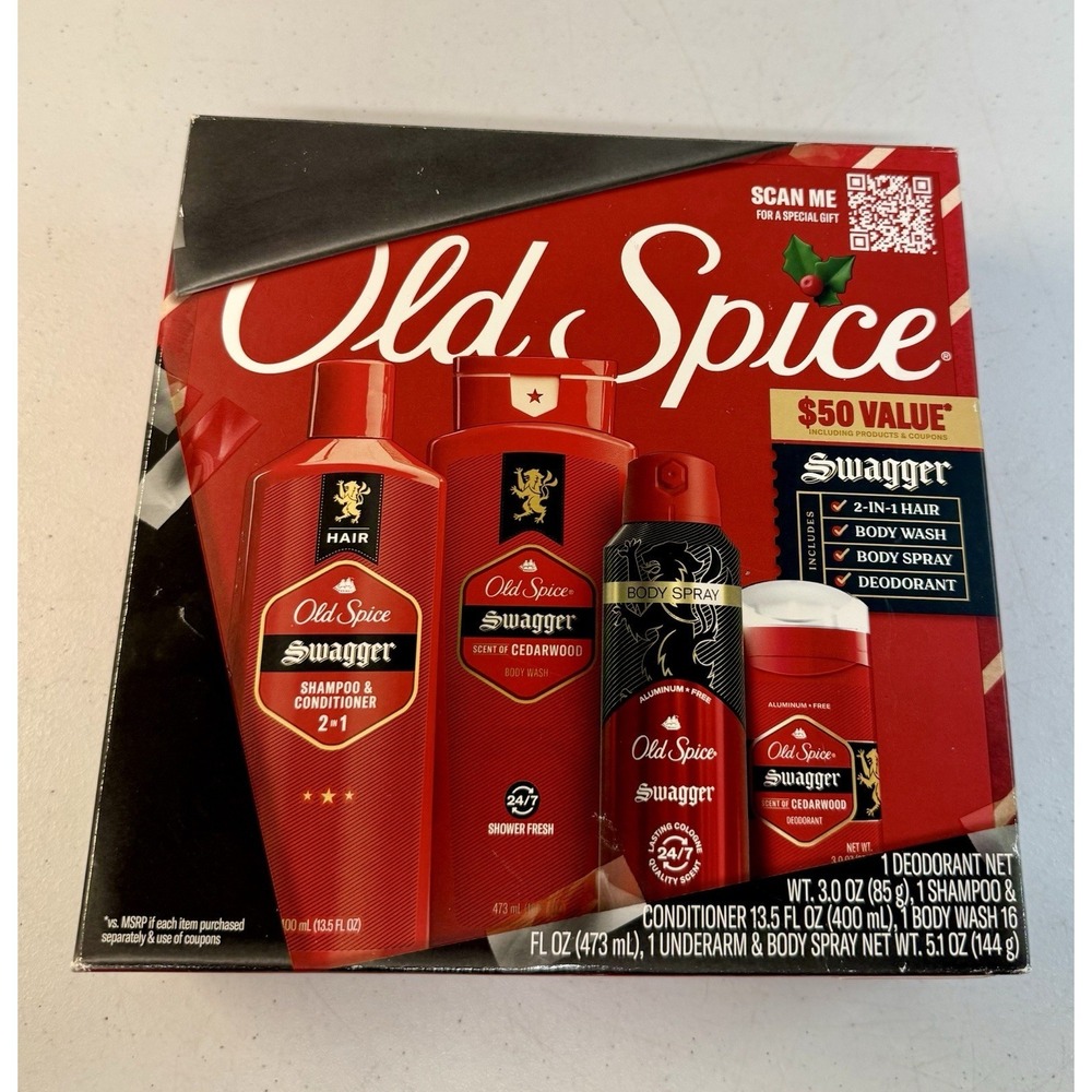 4 PC Old Spice Swagger The Holidays Edition Hair & Body Care Gift Set